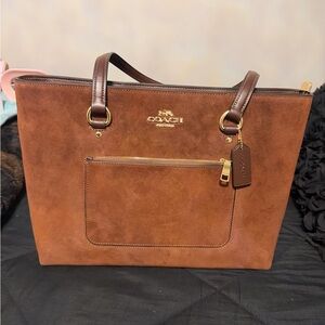 Coach Rich Brown Suede Handbag with Gold Details